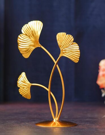 FUNTEREST Premium Iron 3 Leaf Shape Decoration Table Stand for Home and Living Room Decor - (7.8 inches, Gold)- Decorative Items for Home Decor
