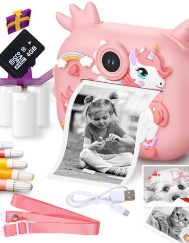 Wembley Camera for Kids with Print | Digital Instant Camera, Unicorn Design, Video Recorder, Photo Filters, 4GB SD Card, Print Paper Rolls, Shoulder Strap for Kids 3-10 Years