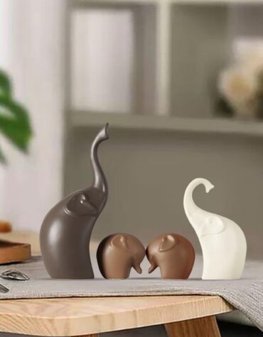 Xtore Home Décor Elephant Family Matte Finish Ceramic Figures - (Set of 4 Piece, Matte Brown)