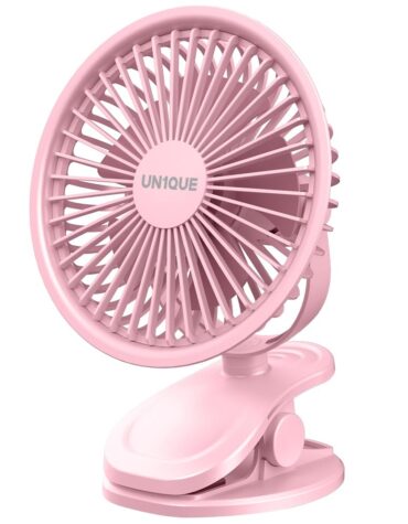 UN1QUE Mini Portable Fan Battery Operated, 6 Inch Powerful USB Table Fan, 3 Speed Quiet Rechargeable Fan with Less Vibration, 720° Rotate Personal Mini Fan for Home Office Stroller Camping, Pink