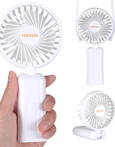 Topzeal Mini Portable hand Fan, Small Size Foldable Table Fan High Speed, 1200mAh Battery Rechargeable Handheld Fan, USB Charging Fan for Women Men Kids, Quiet Personal neck Fan for Summer (White)