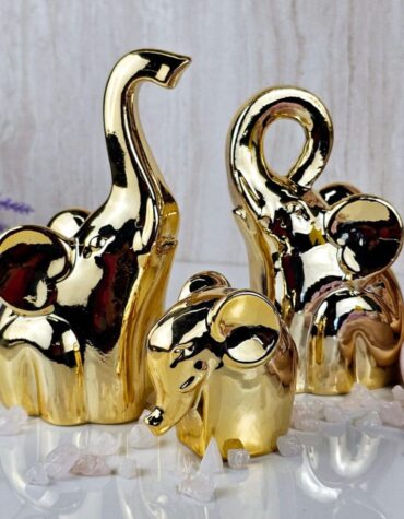 SATYAM KRAFT 1 Set Ceramic Elephant Showpiece | Gift for Him/Her, Mother's Day, Home Decor Cute, Unique Decor Items for Living Room Table Bedroom Office,Anniversary, Wedding,Birthday(Set of 3,Golden)
