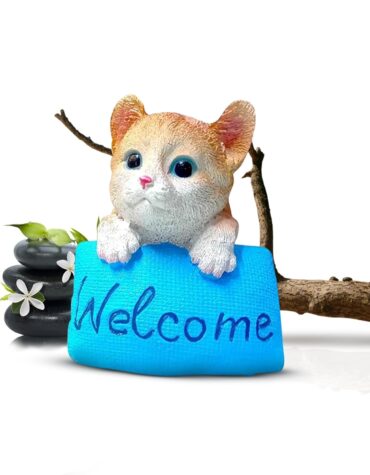CRAFTIFY Premium Welcome Cat with Pillow Showpiece Statue for Home Décor/Living Room/Bedroom Décor/Decorative Items, Gift Item (Handmade, Polyresin Product) (Blue)