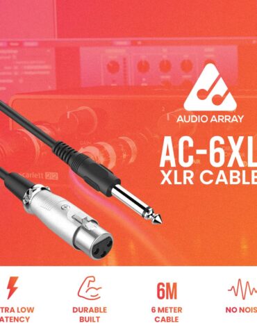 Audio Array AC-6XL Mic Cable 6.35mm Jack Male to XLR 3PIN Female Cord Wire | Microphone/Guitar Cable | Black, 1pc Pack (6 Meter/19.6 Feet)