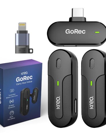 Kreo GoRec Professional Wireless Mic with Dual Transmitter, USB-C & Converter with Android, Long Battery Life, Ultra–Low Latency, Compact, 30m Range, for YouTube, Streaming and More