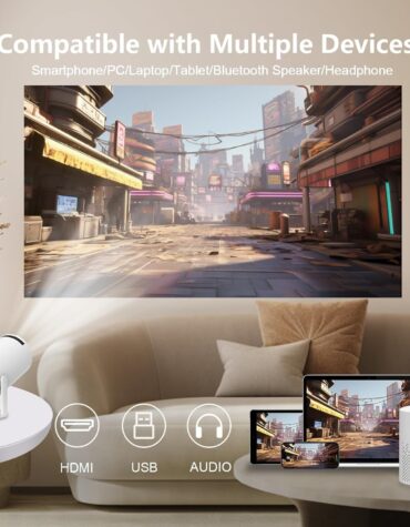 Zorzel Projector with WIFI6 and Bluetooth, 4K 1080P Support with Android TV 11.0, Mini Portable Projector 180° Rotatable Movie Projector,Auto Keystone Compatible for Laptop, PC, Smartphone